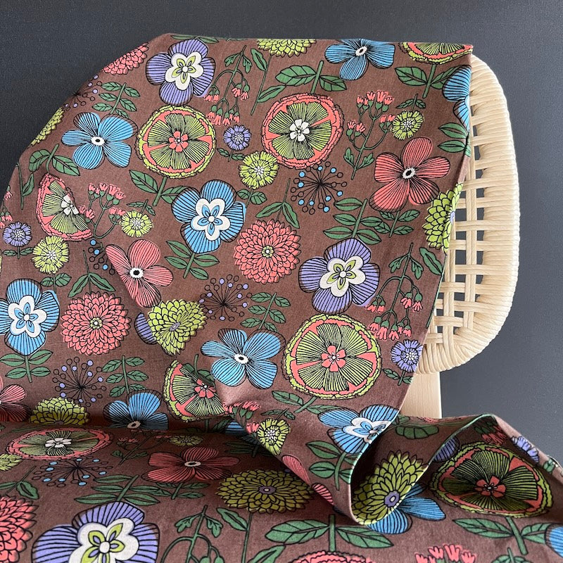 Asano - Cotton Linen Canvas - Retro Floral - Brown