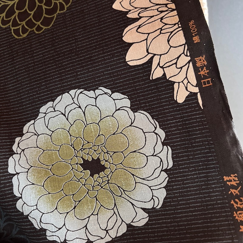 Kobayashi - Cotton Dobby - Dahlias - Black and Navy