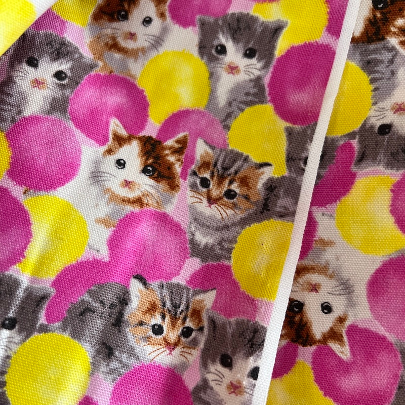 Asano - Cotton Oxford - Dots and Cats - Bubblegum and Sunshine