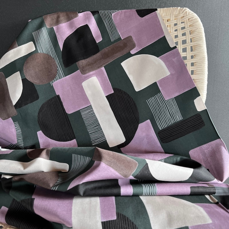 Hokkoh - Cotton Poplin - Geometric - Lavender on Forest