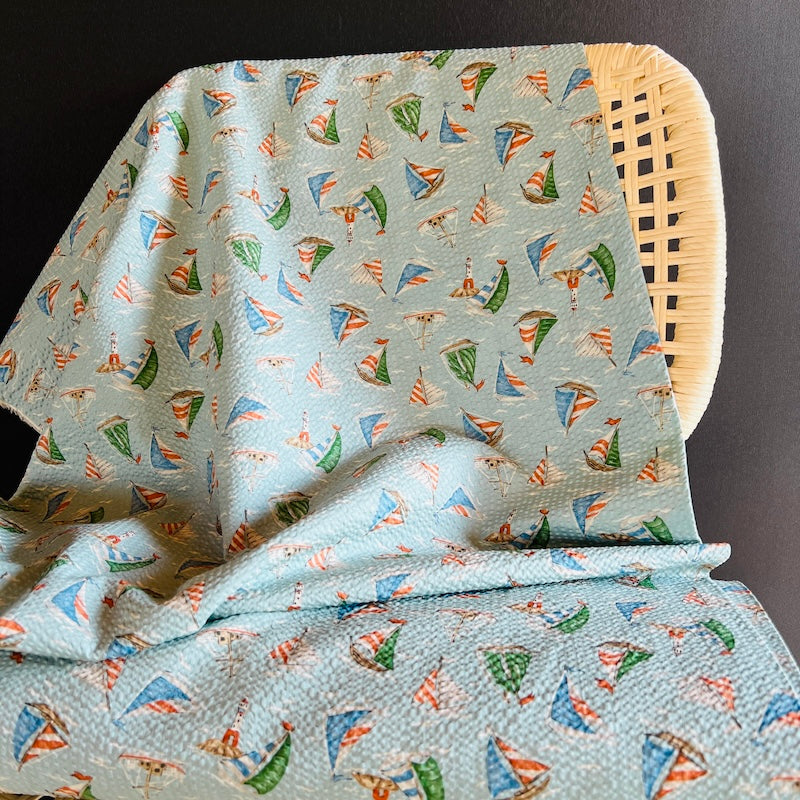 Sevenberry - Cotton Seersucker - Sailboats - Sky