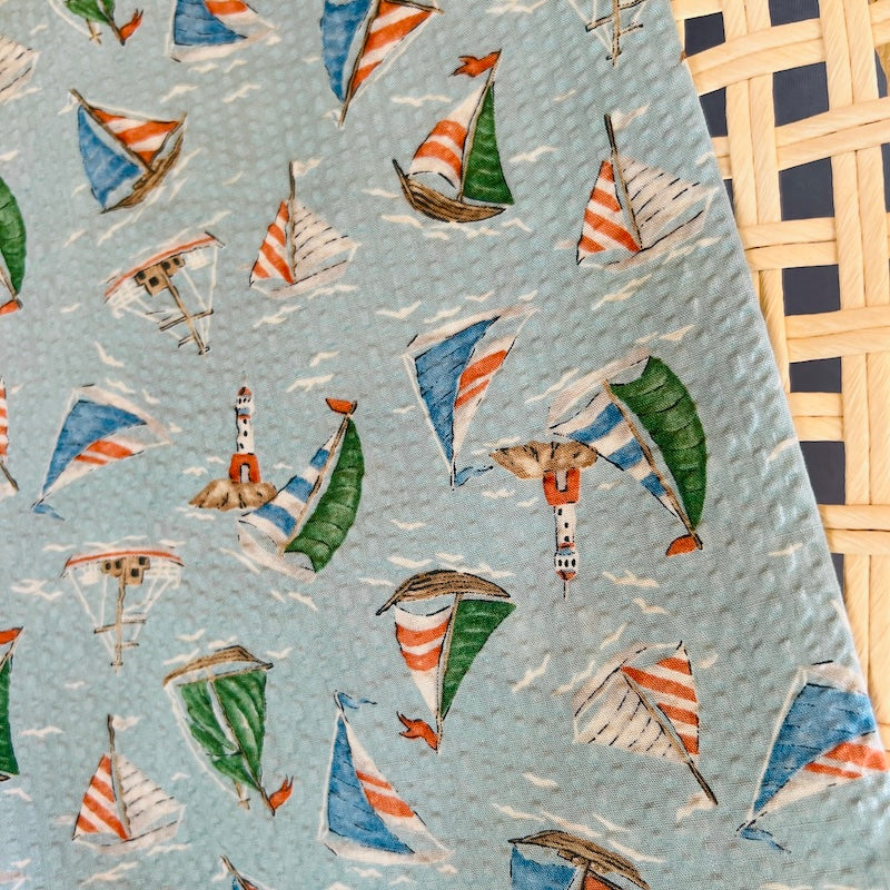 Sevenberry - Cotton Seersucker - Sailboats - Sky