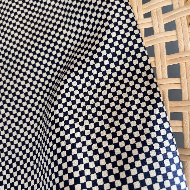 Sevenberry - Cotton Sheeting - Mini Checkerboard - Navy and Stone