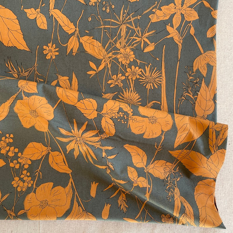 Hokkoh - Cotton Broadcloth - Wildflowers - Pumpkin on Smoke