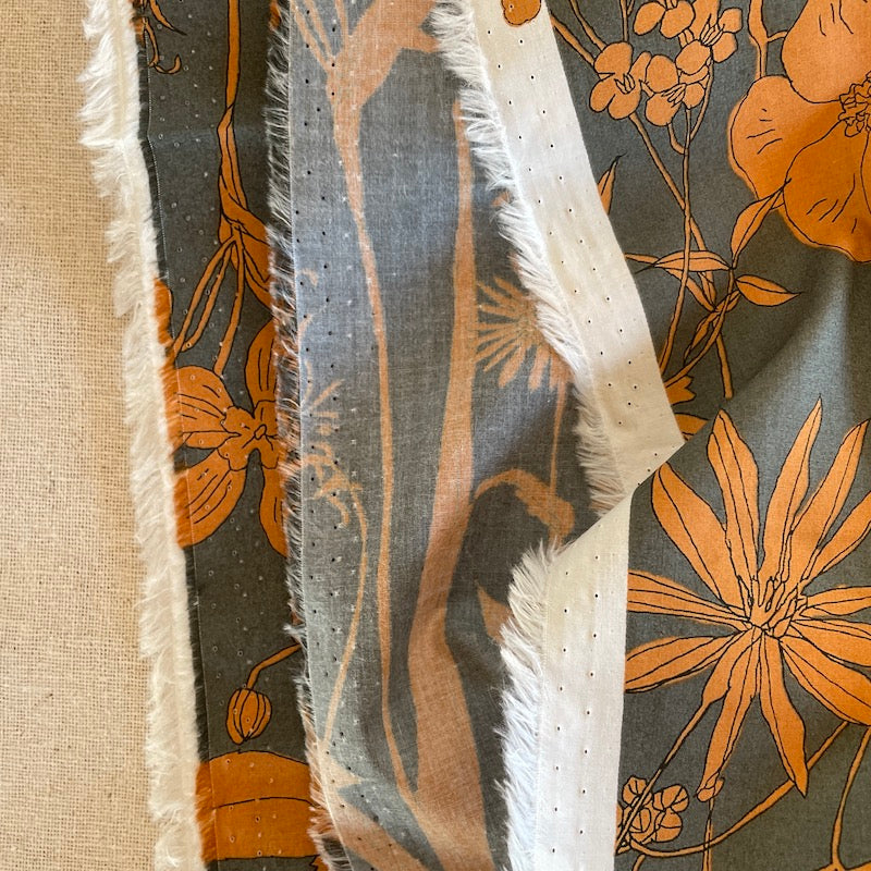 Hokkoh - Cotton Broadcloth - Wildflowers - Pumpkin on Smoke