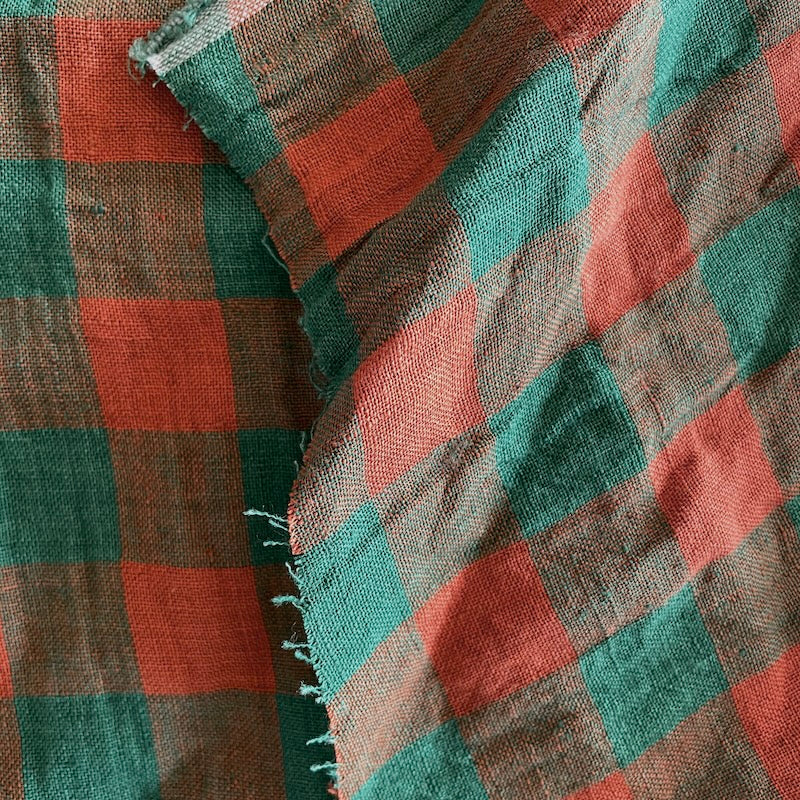 Isee Fabric - Washed Linen - Mill House Check - Pine