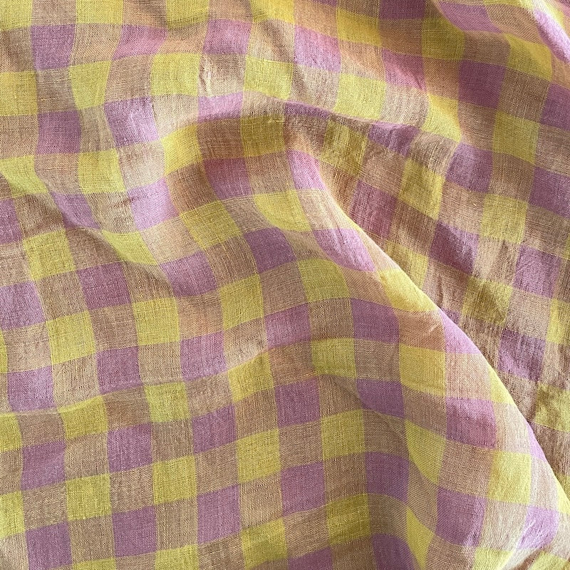 Isee Fabric - Washed Linen - Mill House Check - Sunset