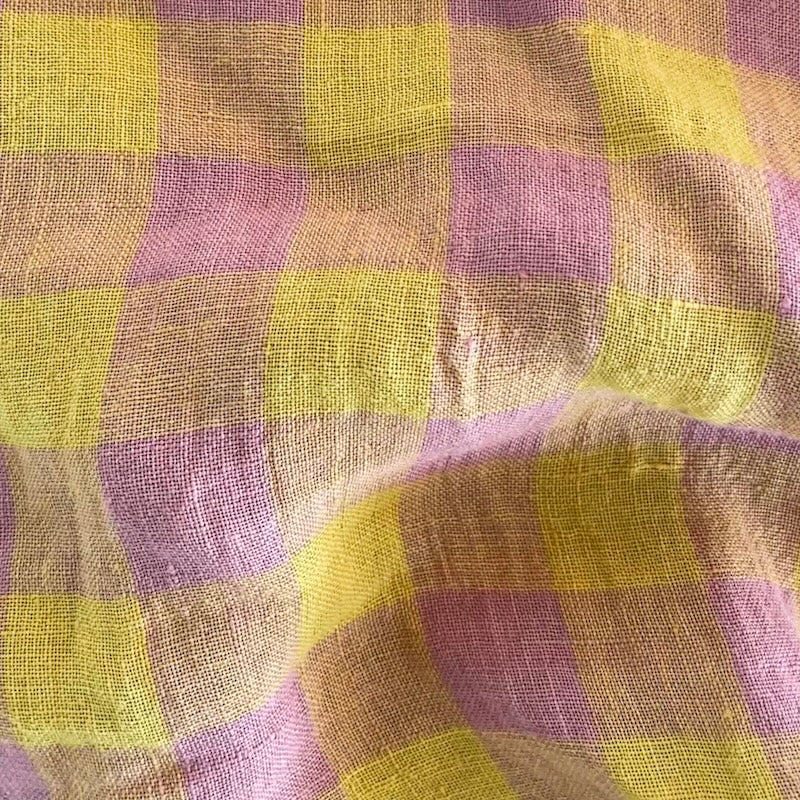Isee Fabric - Washed Linen - Mill House Check - Sunset