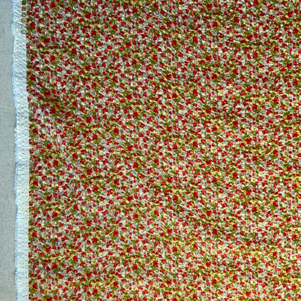 Hokkoh - Cotton Seersucker - Small Floral - Cherry Red