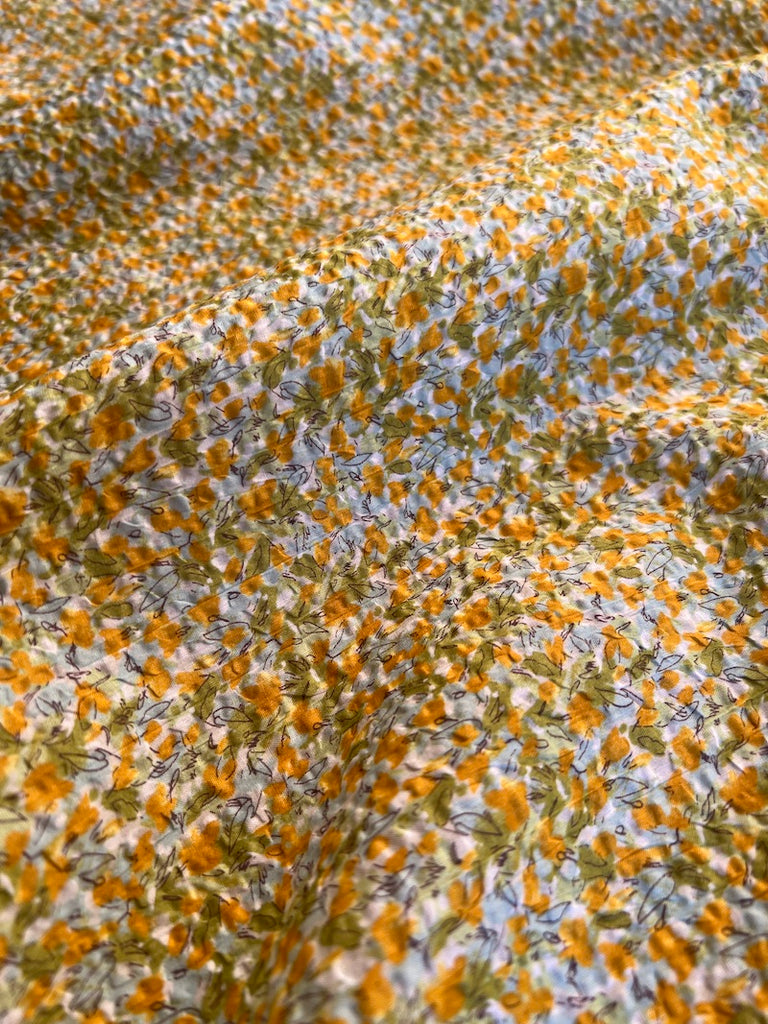 Hokkoh - Cotton Seersucker - Small Floral - Sunny Sky