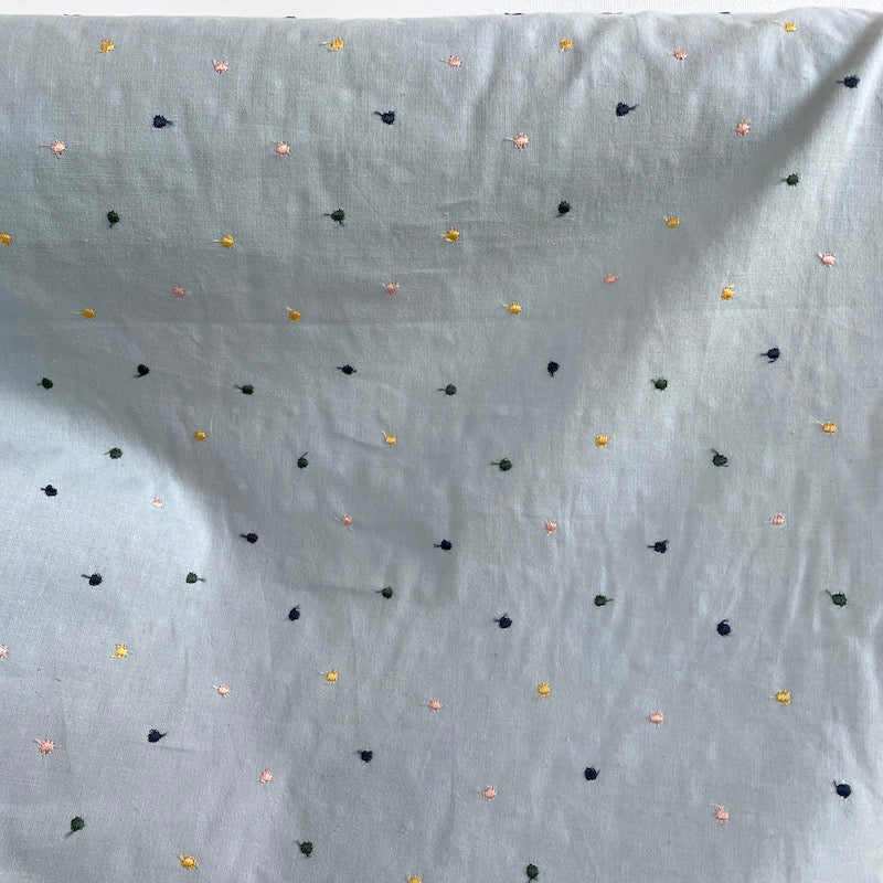 Yanagi - Embroidered Cotton - Tiny Dot - Sky with Mulit Colored Dots