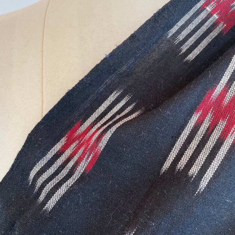 Pochampally Handloomed Ikat - White and Red Butta on Black