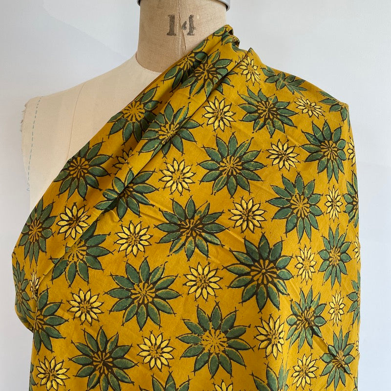 Ajrakh Hand Block Print - Dock Floral on Mustard