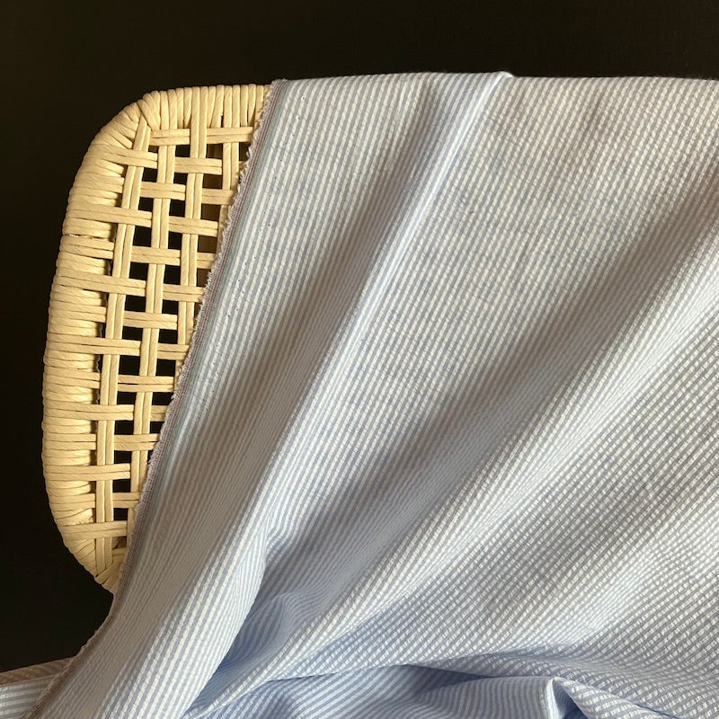 Deadstock - Cotton Seersucker Stripe - Sky Blue and White