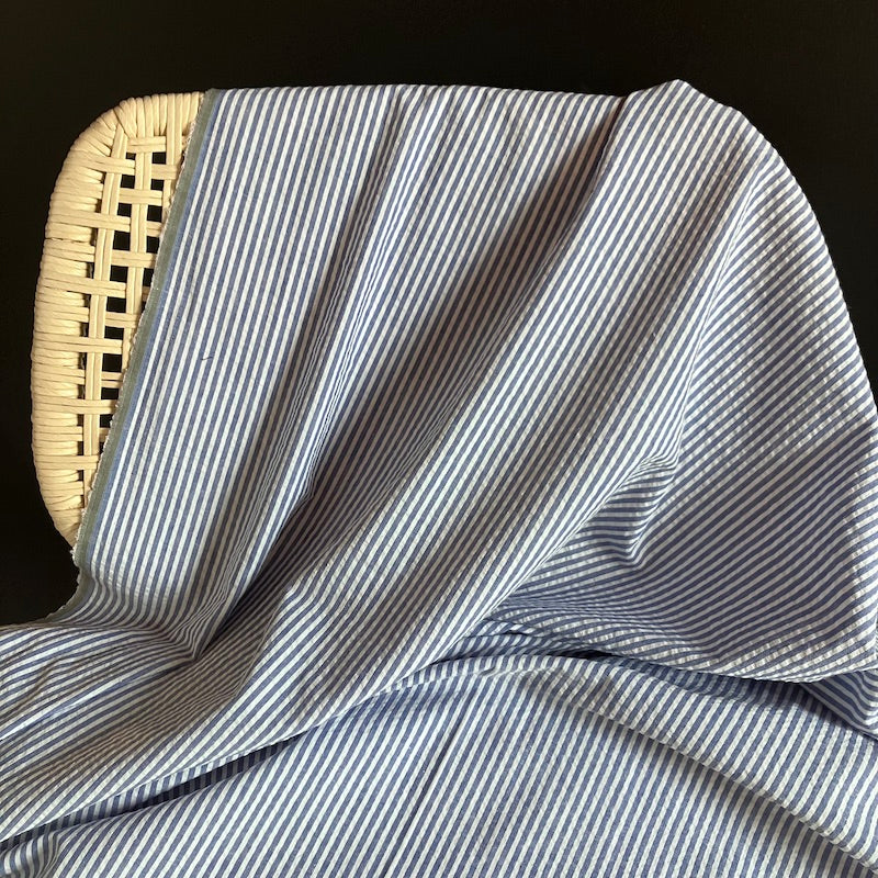 Deadstock - Cotton Seersucker Stripe - Blue and White