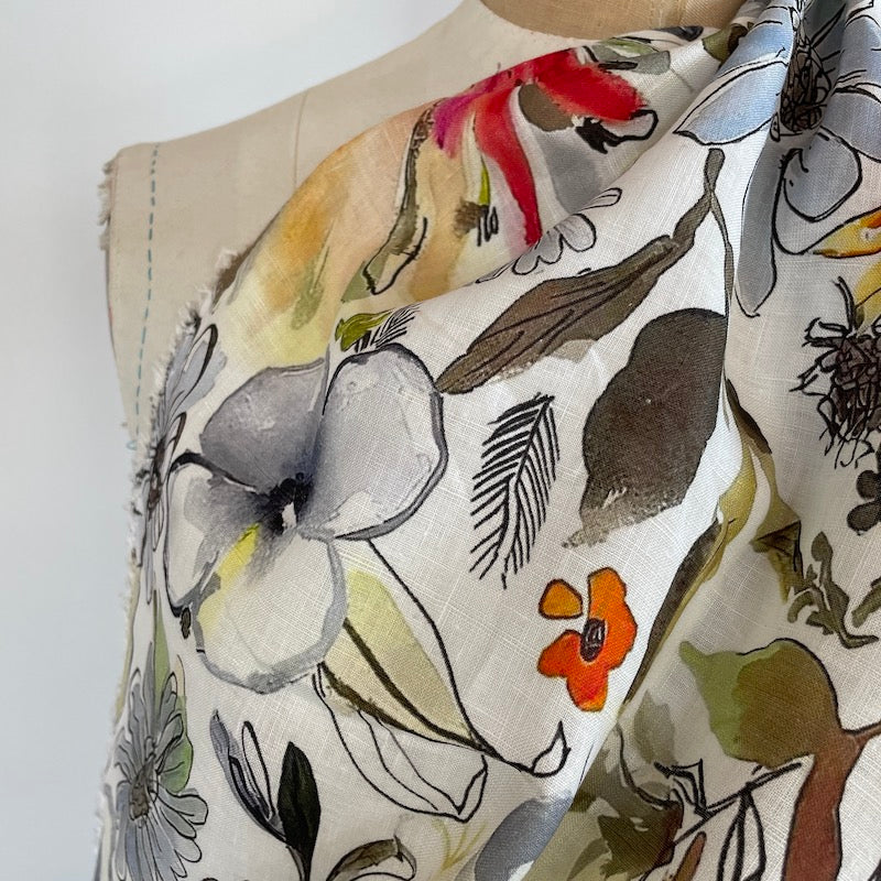 Digital Print Linen - Multi Colored Floral