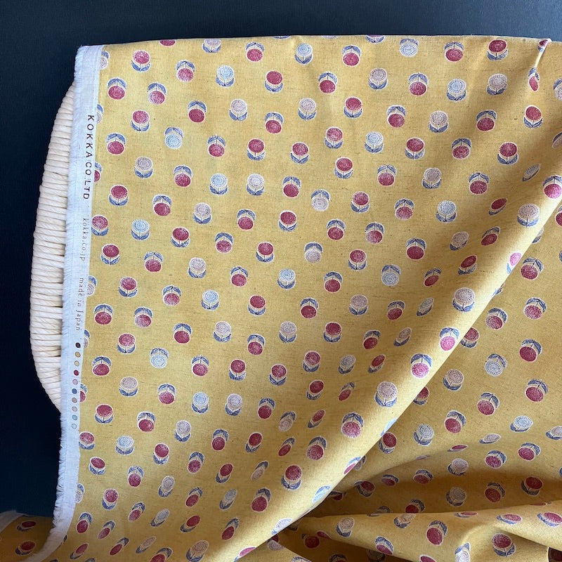 Kokka - Cotton Linen Sheeting - Posey Dandelion - Mustard