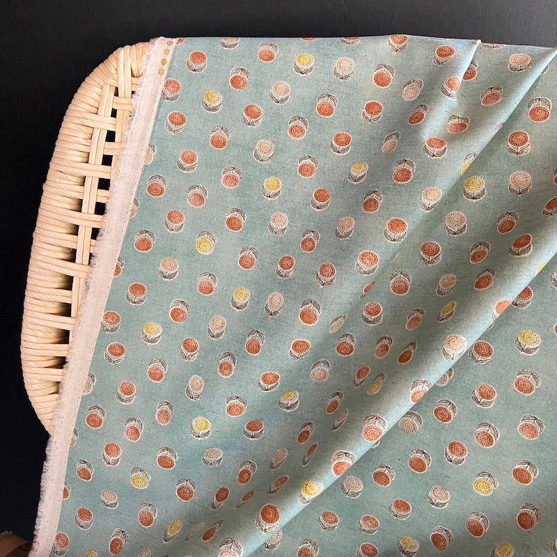 Kokka - Cotton Linen Sheeting - Posey Dandelion - Robin's Egg