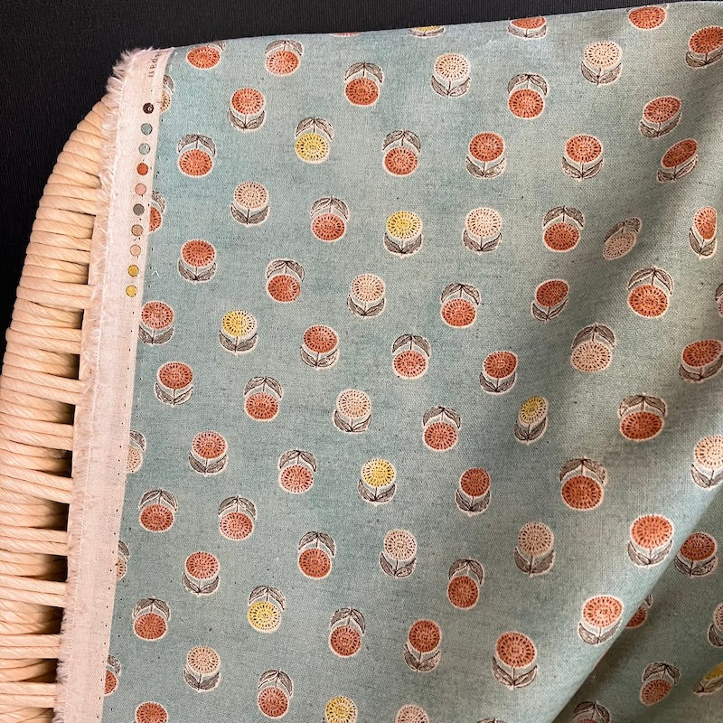 Kokka - Cotton Linen Sheeting - Posey Dandelion - Robin's Egg