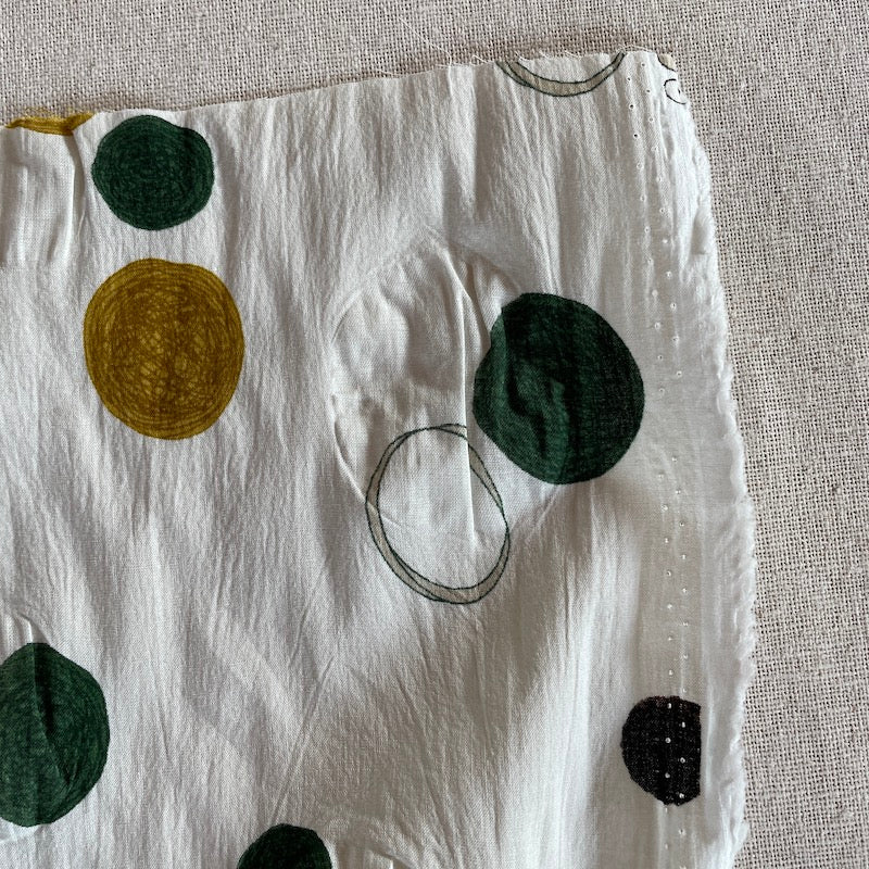 Kokka - Salt Shrunk Cotton Lawn - Circles and Dots - Olive and Gold on Cream