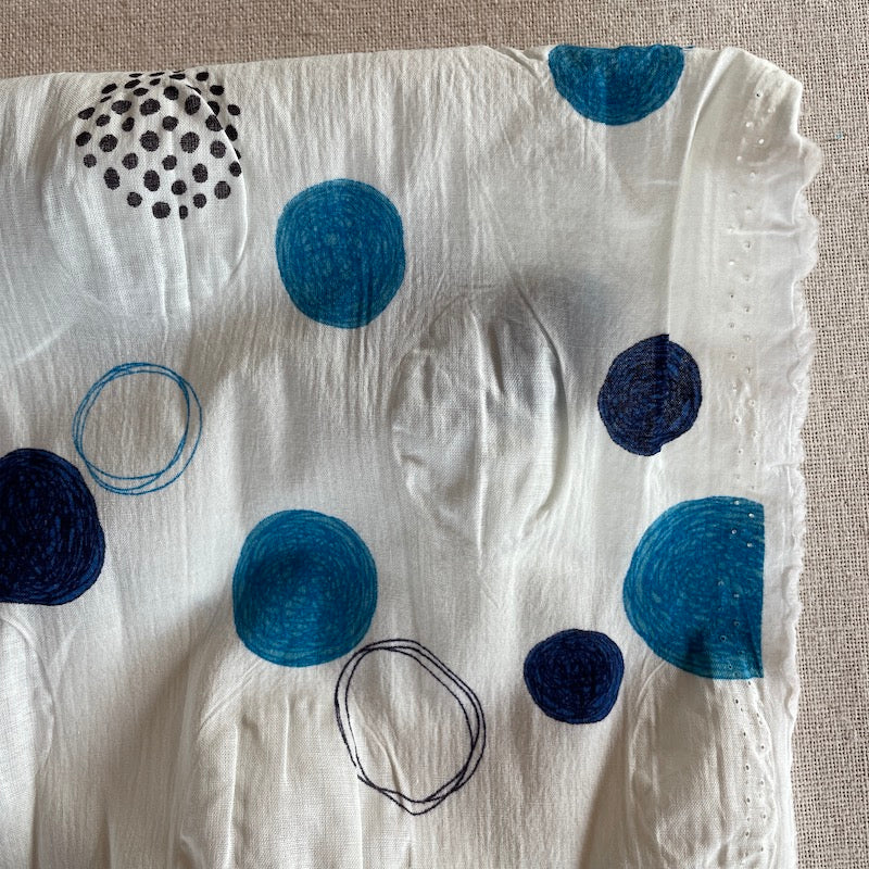 Kokka - Salt Shrunk Cotton Lawn - Circles and Dots - Blues on Cream