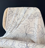 Deadstock - Silk Georgette - White with Black Leaves