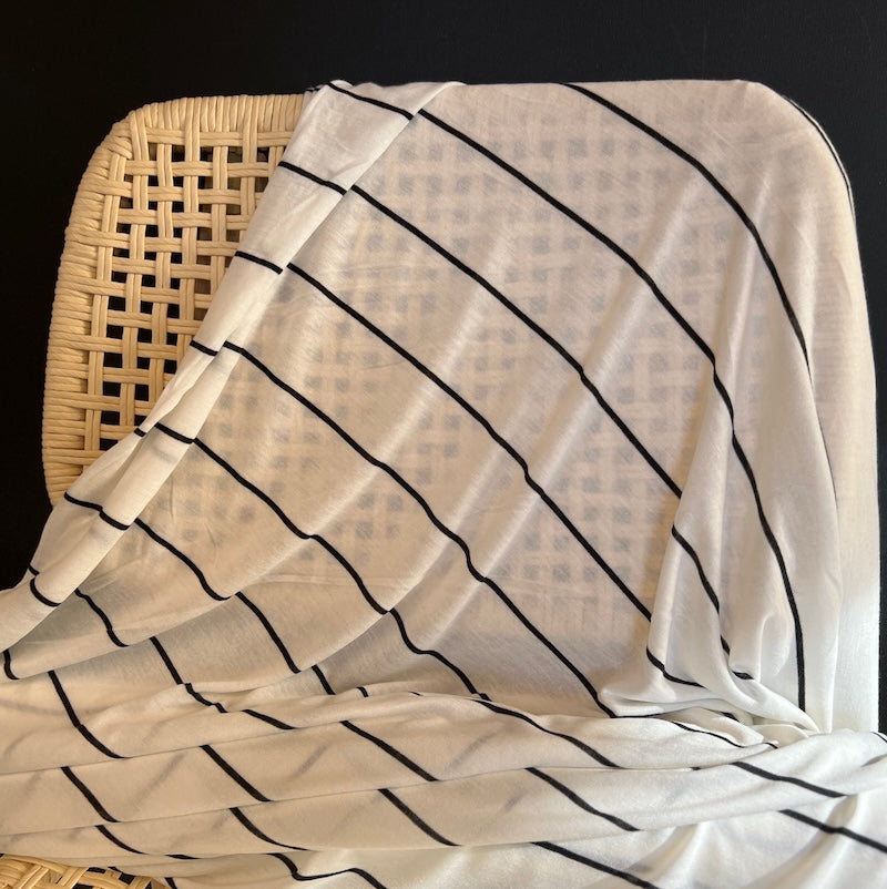 Deadstock - Rayon Jersey - White with Black Stripes