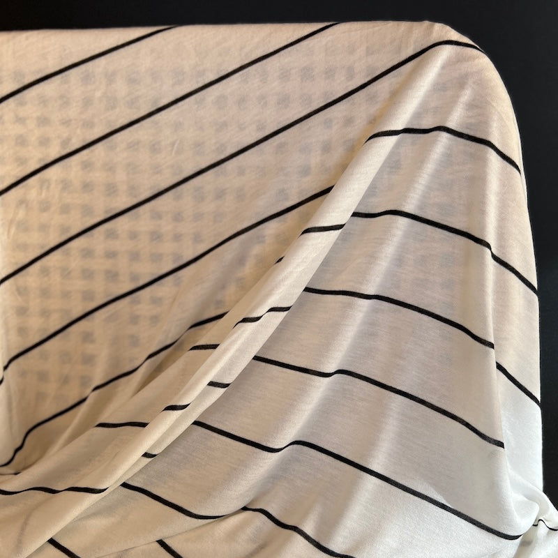 Deadstock - Rayon Jersey - White with Black Stripes