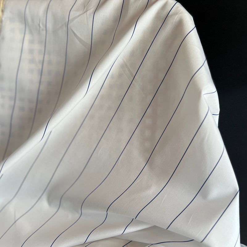 Deadstock - Lightweight Cotton Broadcloth - White with Navy Stripe