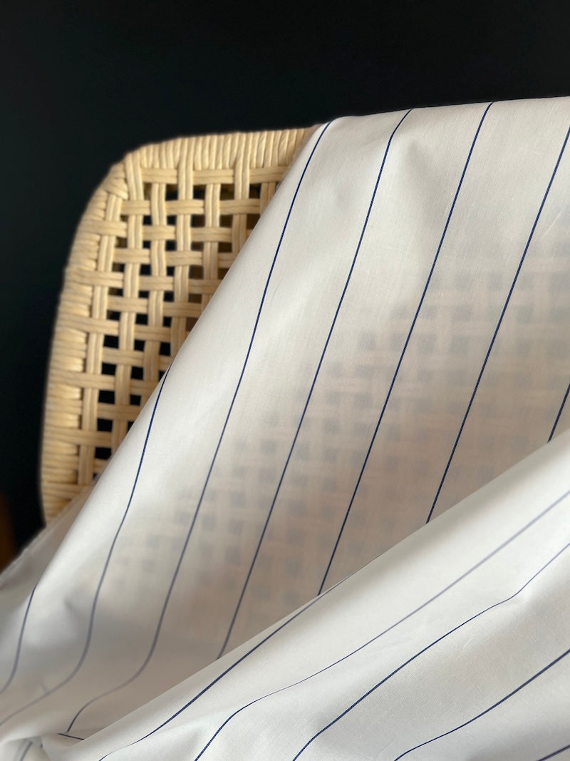 Deadstock - Lightweight Cotton Broadcloth - White with Navy Stripe