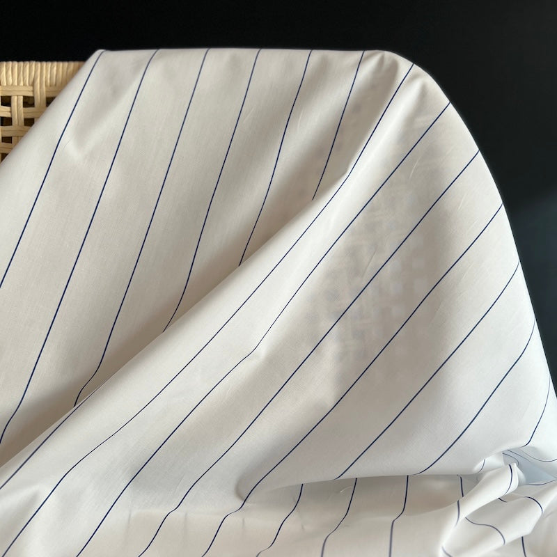 Deadstock - Lightweight Cotton Broadcloth - White with Navy Stripe