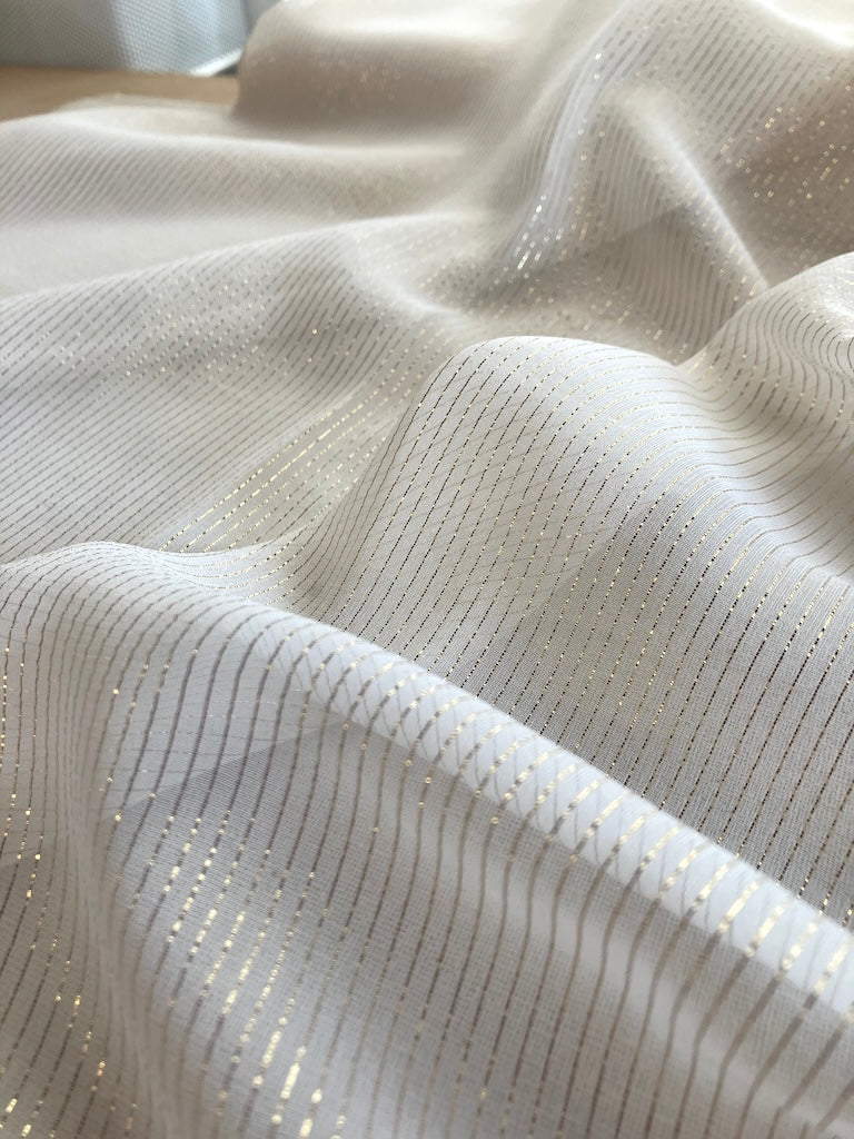 Deadstock - Silk Chiffon with Lurex Stripe - Cream with Gold