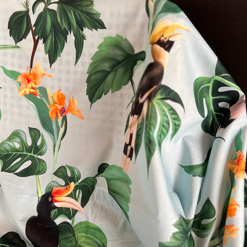Deadstock - Cotton Lawn - Tropical Birds and Flowers on Blue