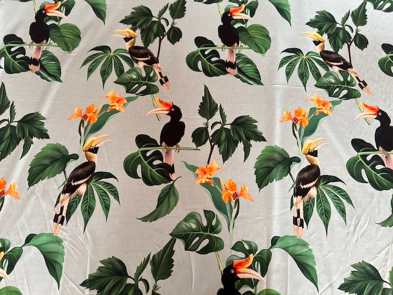 Deadstock - Cotton Lawn - Tropical Birds and Flowers on Blue