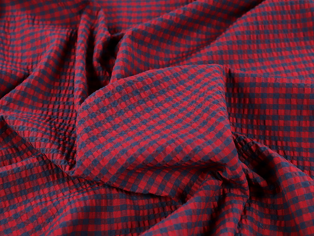 Fabric Godmother - Cotton Seersucker - Rowan Gingham - Claret and Navy