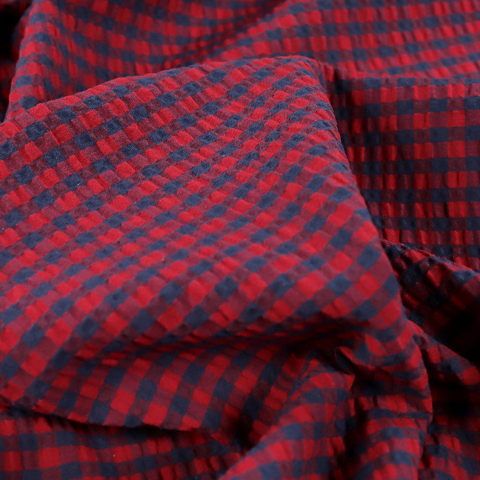 Fabric Godmother - Cotton Seersucker - Rowan Gingham - Claret and Navy