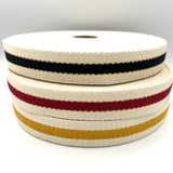 Cotton Webbing - 1 1/4" (30mm) - Striped With Metallic - Various Colors