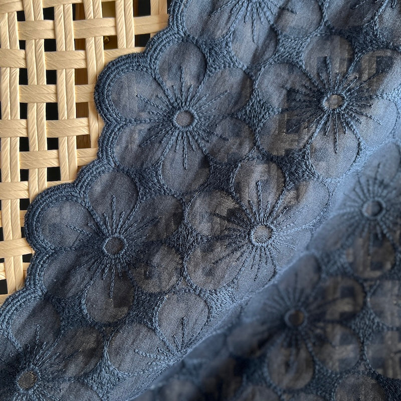 Hokkoh - Embroidered Cotton - Large Flowers - Navy