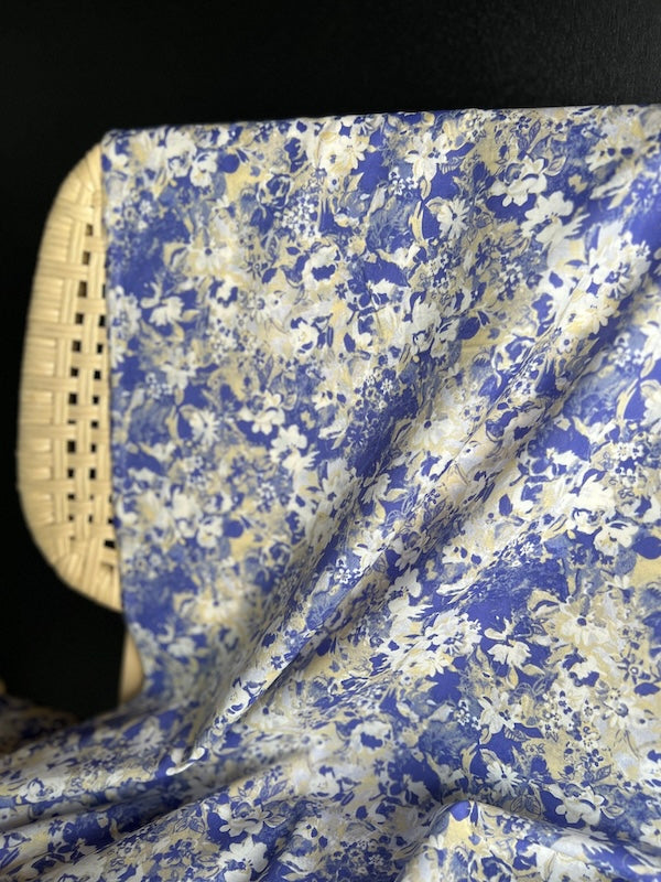Hokkoh - Cotton Lawn - Watercolor Floral - Periwinkle and Tan