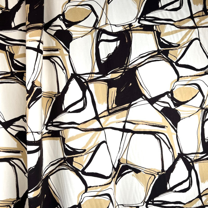 SALE EcoVero - Twill - Inky Abstract - Dark Chocolate on Parchment