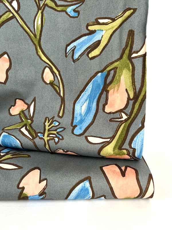 Hokkoh - Cotton Lawn - Painterly Abstract Flowers - Stormy Gray
