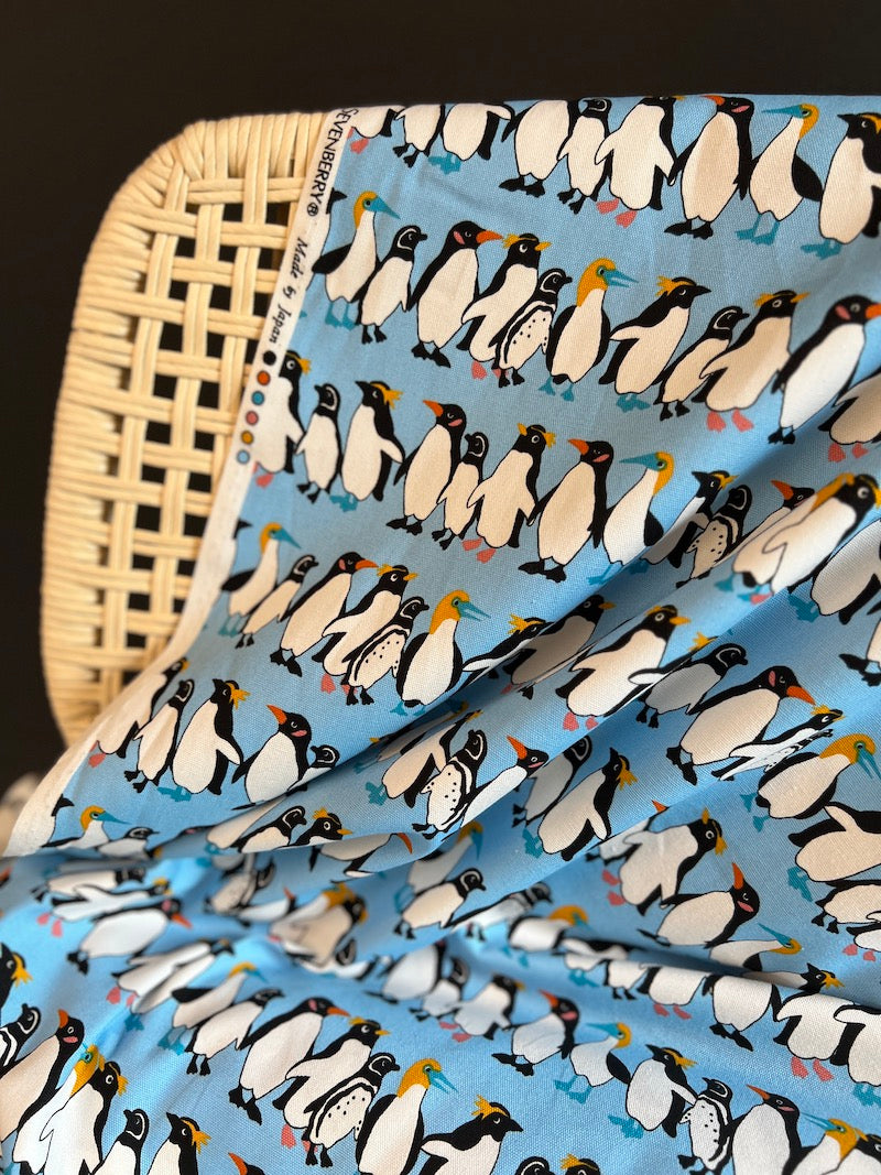 Deadstock - Sevenberry - Cotton Oxford - Penguins - Sky Blue