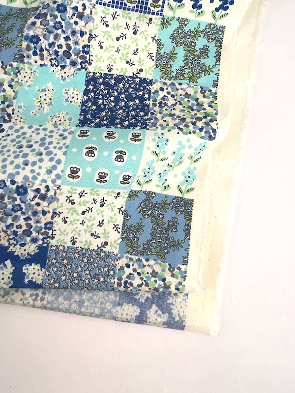 Kobayashi - Cotton Broadcloth - Tiny Floral Checkerboard - Aqua