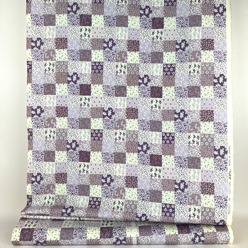 SALE! Kobayashi - Cotton Broadcloth - Tiny Floral Checkerboard - Lavender