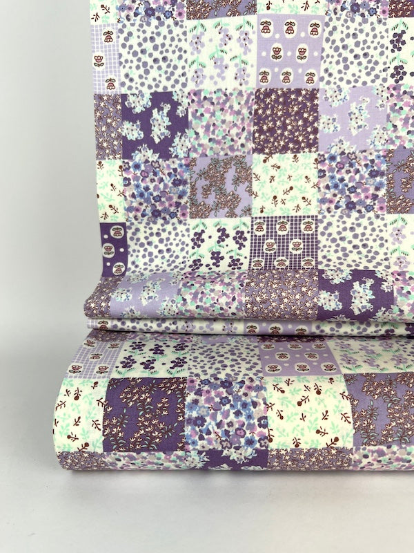 Kobayashi - Cotton Broadcloth - Tiny Floral Checkerboard - Lavender