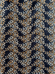 Hokkoh - Embroidered Cotton Lawn - Leaves - Ochre and Sky on Navy