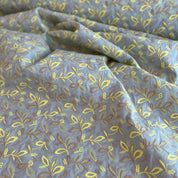 Hokkoh - Embroidered Cotton Lawn - Leaves - Sunshine and Taupe on Robin's Egg