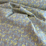 Hokkoh - Embroidered Cotton Lawn - Leaves - Sunshine and Taupe on Robin's Egg