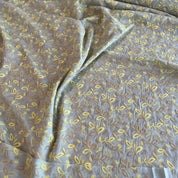 Hokkoh - Embroidered Cotton Lawn - Leaves - Sunshine and Taupe on Robin's Egg