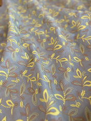 Hokkoh - Embroidered Cotton Lawn - Leaves - Sunshine and Taupe on Robin's Egg